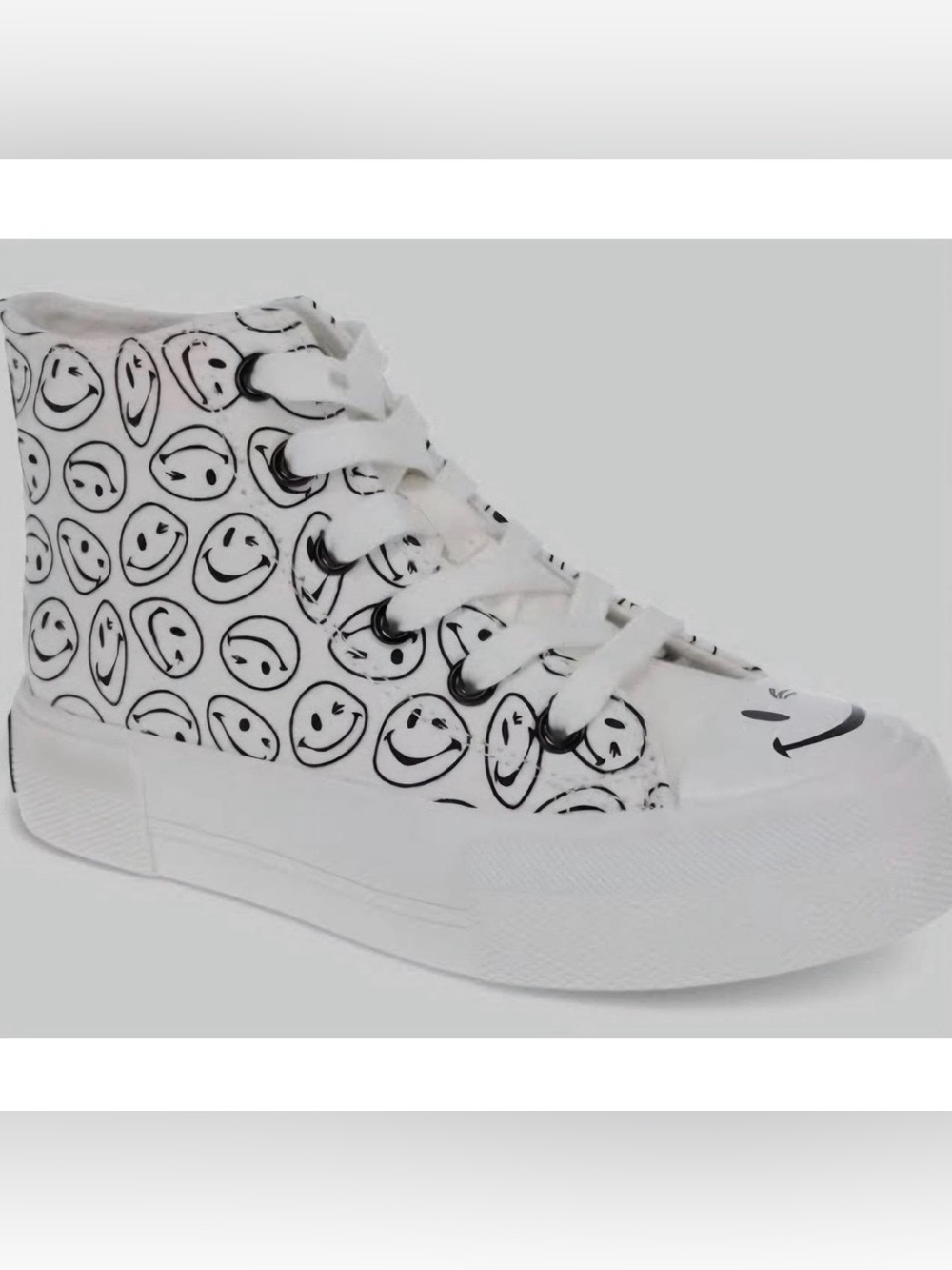 Joe Boxer White High-Top Sneakers with Black Smiley Print